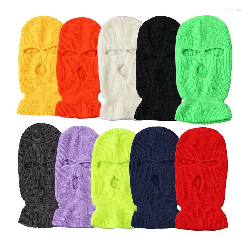 

Berets Solid Color Keep Warm Three Holes Men Balaclava Knitted Hat Autumn Winter Outdoor Ride Unisex Hip Hop Women Ski Mask Beanie, 04