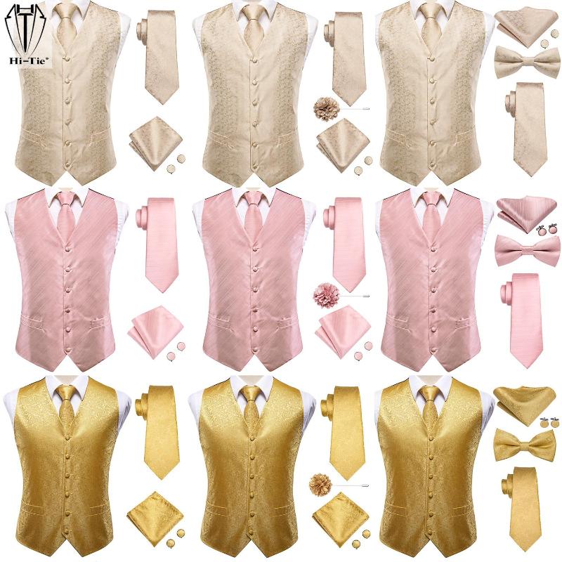 

Men's Vests Hi-Tie Jacquard Silk Mens Waistcoat Jacket Neck Tie Hankerchief Cufflinks Bowtie For Men Dress Suit Wedding Business Gift, 0022