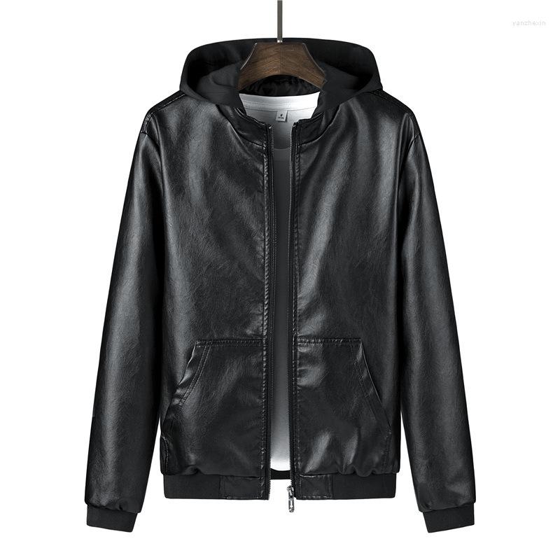 

Men's Jackets Leather Jacket Men Winter Coat Hooded Warm Casual Motorcycle Plus Size Clothing Coats Top 5XL, Black