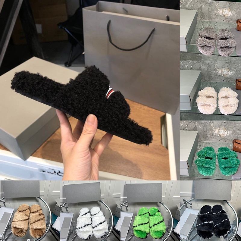 

Paris Furry Slippers For Womens Fashion Winter Shoes Warm Designer Scuff Sandals Fur Fluffy Triple Black White Loafers Flat Soft Indoor Outdoor Mules Flip Flops, Shoesbox