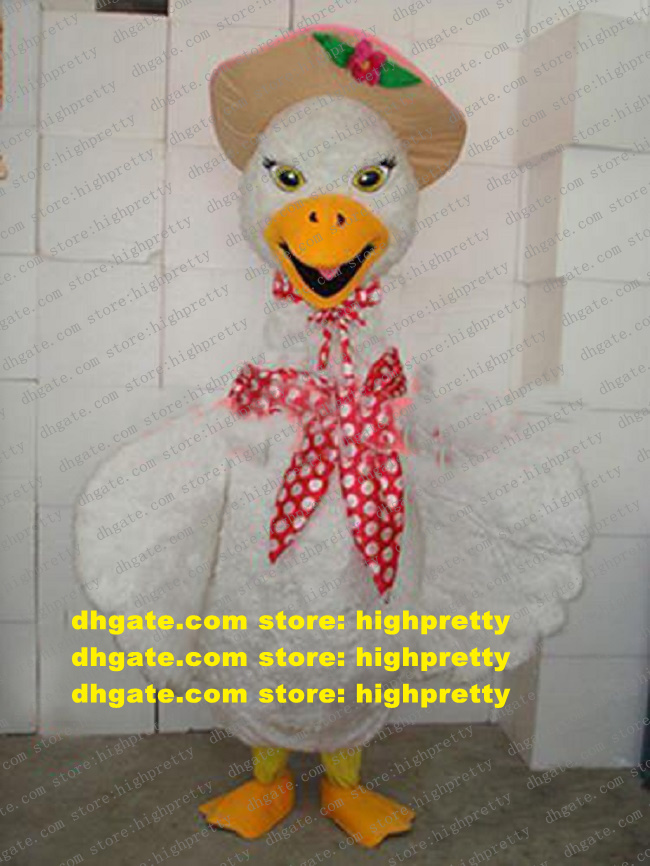

New White Goose Swan Mascot Costume Mascotte Cygnus Geese With Red White Spot Scarves Yellow Bright Eyes Adult No.735, As in photos