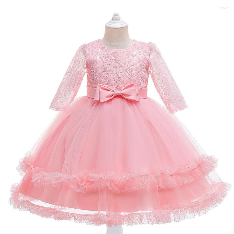 

Girl Dresses Christmas Children Dress Lace Princess Flower Girls Long SleevesDress Kids 4-10 Years Halloween Party, L5275-red