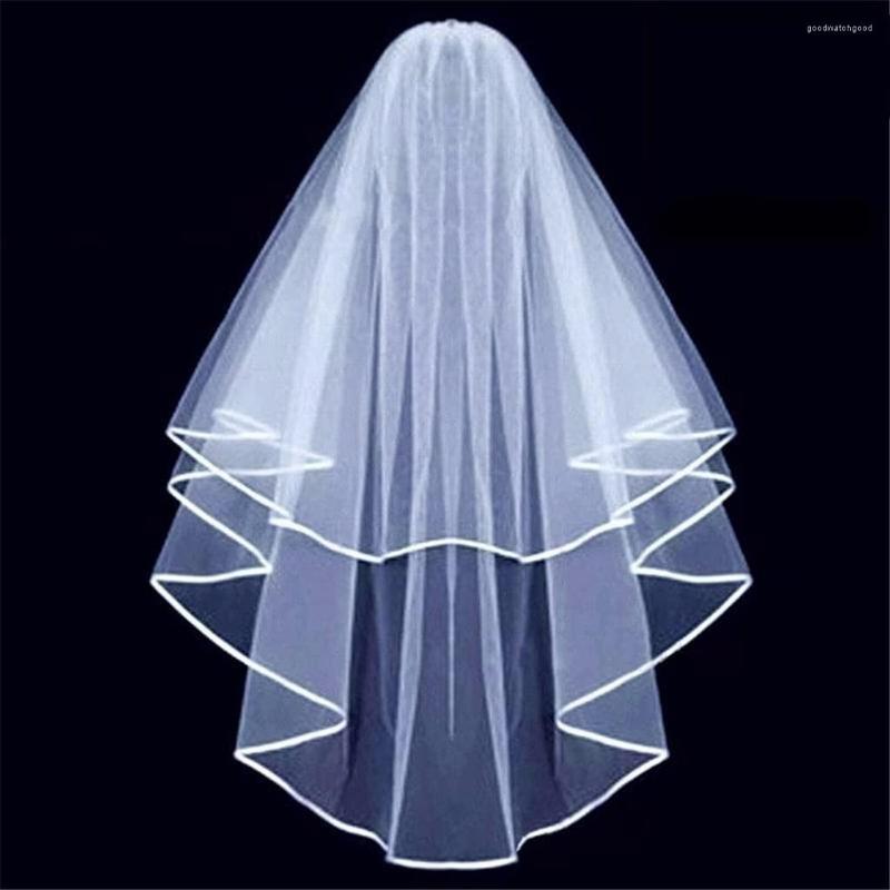 

Bridal Veils Veil Pearl Wedding Dress Layers Tulle Ribbon Edge Women Accessories 2023, White
