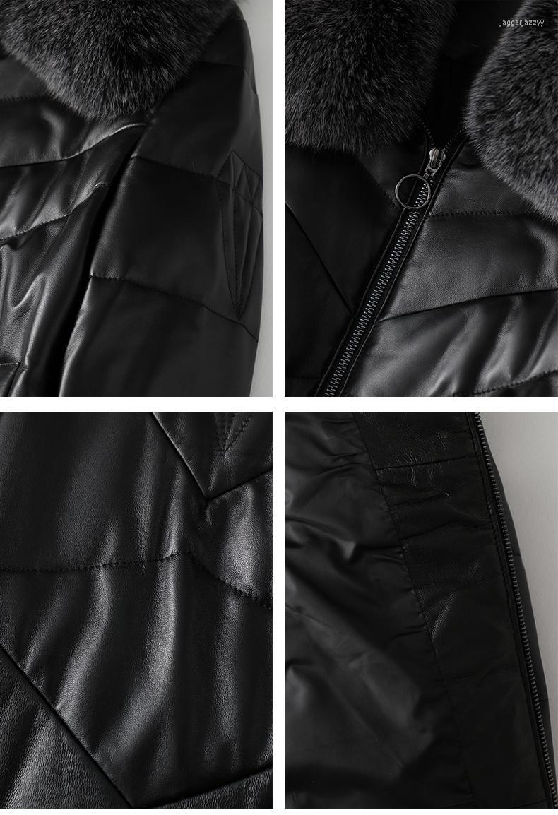 

Women's Leather Women's Winter Sheepskin Coat Female Genuine Duck Down Jackets Woman Fur Collar Parkas Coats Cuero Genuino, Black