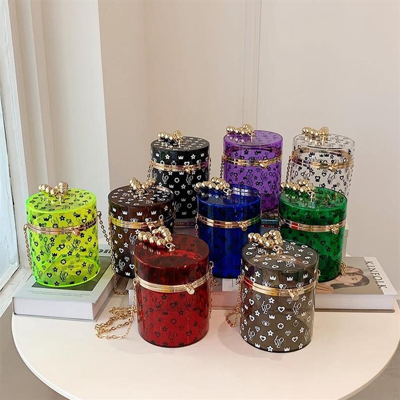 

Evening Bags Fashion Printing Clear Pvc Women Crossbody Bag Luxury Bead Handle Lady Tote Transparent Handbags Shoulder Purses239N, Black