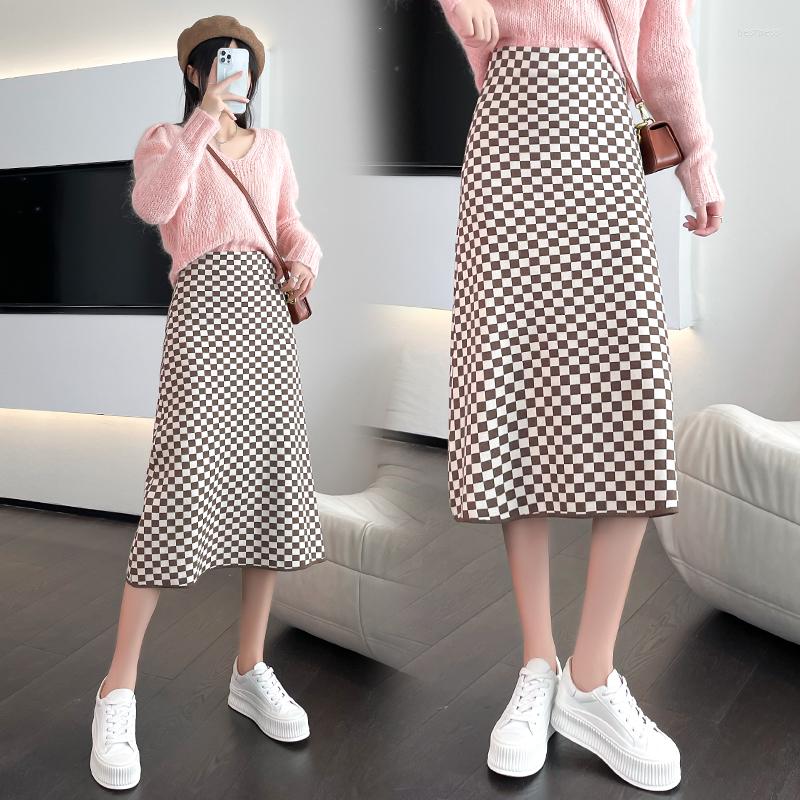 

Skirts Autumn Knitted Women Long Straight Skirt Knitwear Loose Zipper A-Line Party Vintage Harajuku Thicken M127, Black