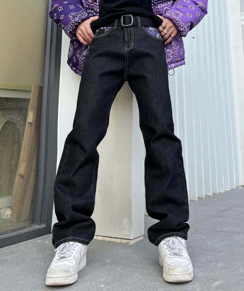 

Men' Jeans 2022 Men' Y2k Cashew Flowers Purple Streetwear Casual Pants Punk Hip Hop Letter Print Baggy Harajuku Straight Denim Trous, Black