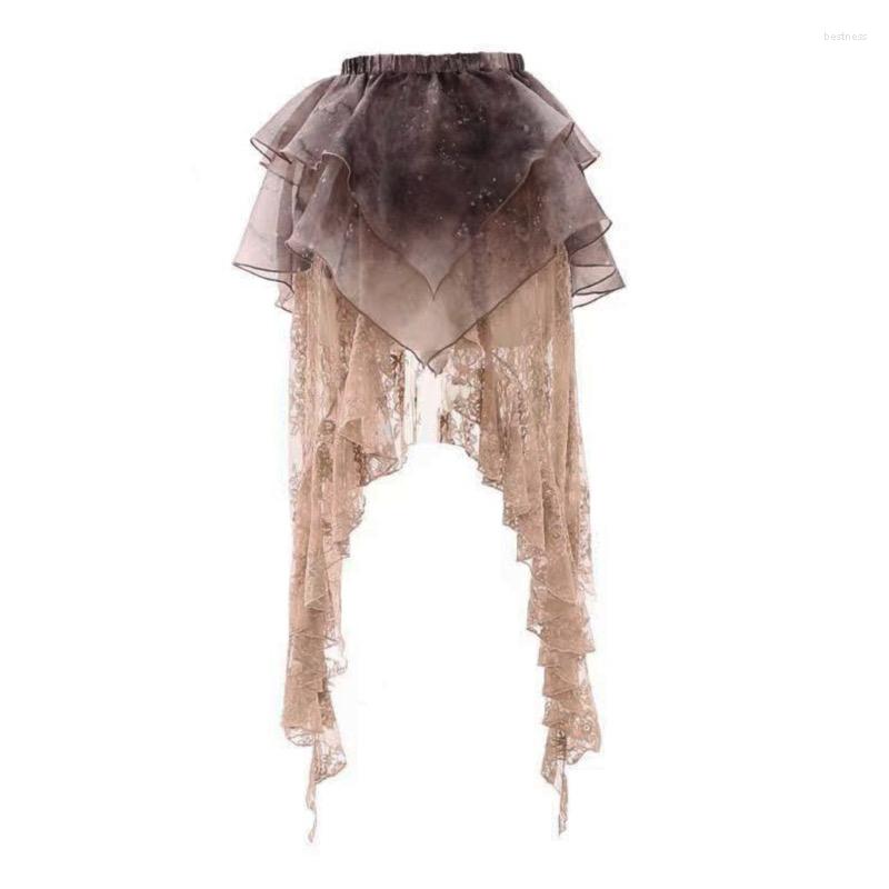 

Skirts Japanese Harajuku Lace Slit Splicing Fashion Sweet Girl Punk High Waist Irregular Mini, Picture color