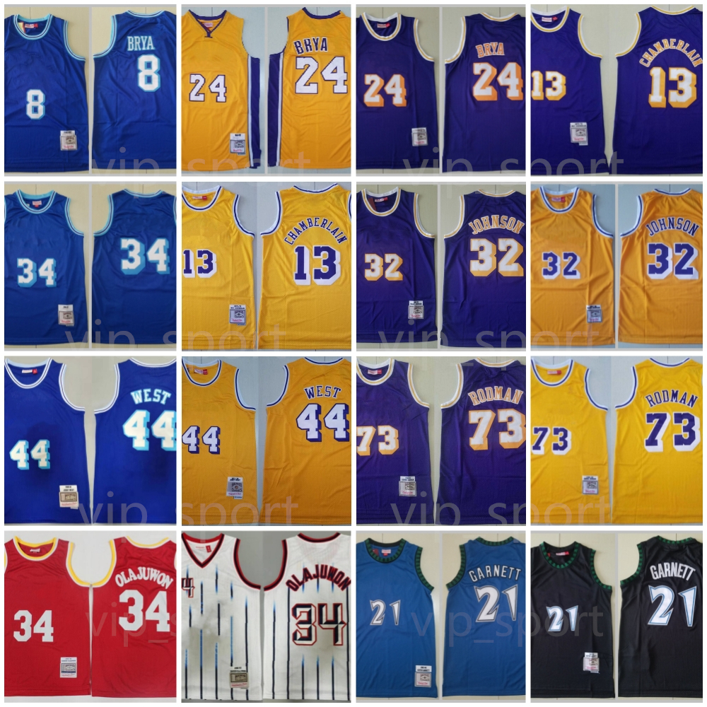 

Men Vintage Basketball Wilt Chamberlain Jerseys 13 8 Mamba 24 Dennis Rodman 73 Jerry West 44 Johnson 32 Kevin Garnett 21 Hakeem Olajuwon 34 Stitched Mitchell and Ness, Photo a