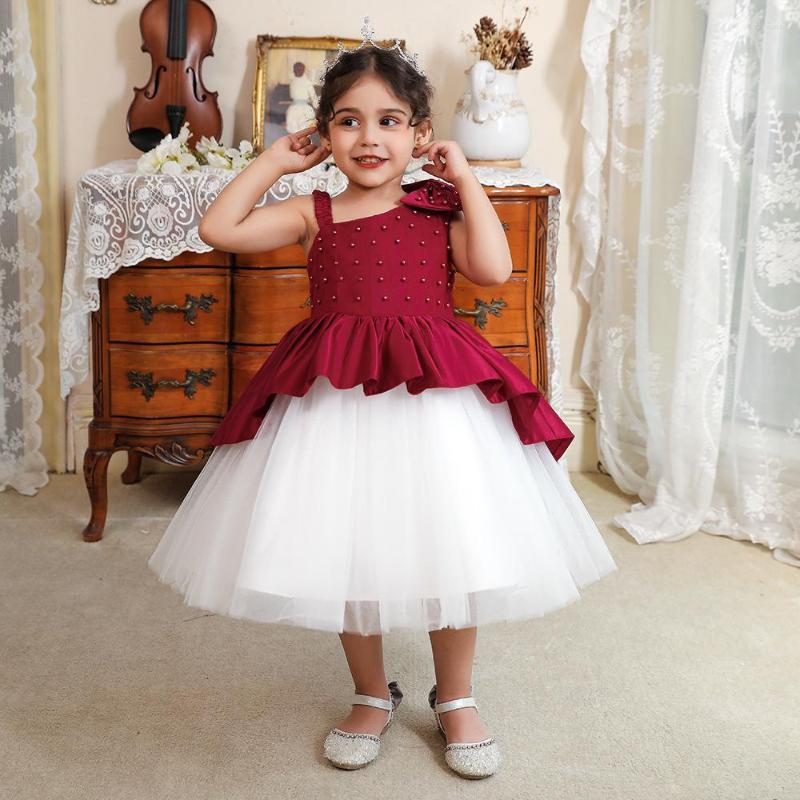 

Girl Dresses Ballgown Red White Toddler Girls Birthdays Tulle Baby Baptism Pearls One Shoulder Christening Dress Costume, L2085xz-white