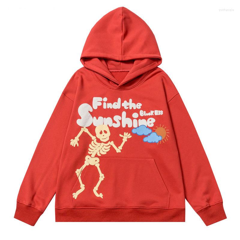 

Men's Hoodies Men Hoodie Sweatshirt Funny Skull Skeleton Letter Print Pullover Streetwear Hip Hop Casual Cotton Punk Gothic Hooded, Red