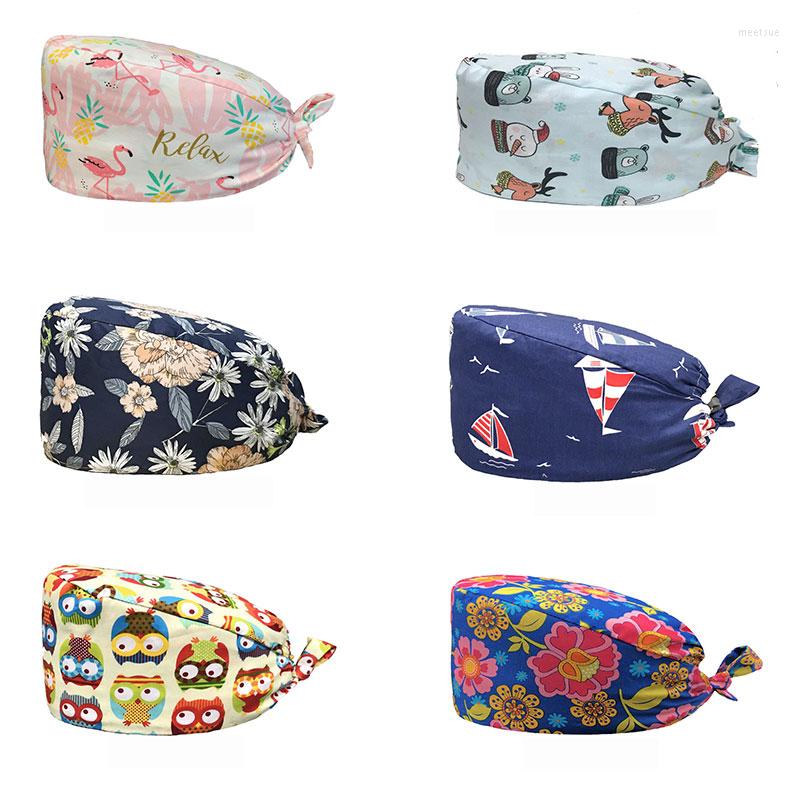 

Berets Scrub Hat Surgicals Cap Floral Bouffant Fashion Multicolor Adjustable Bandage Turban, 30
