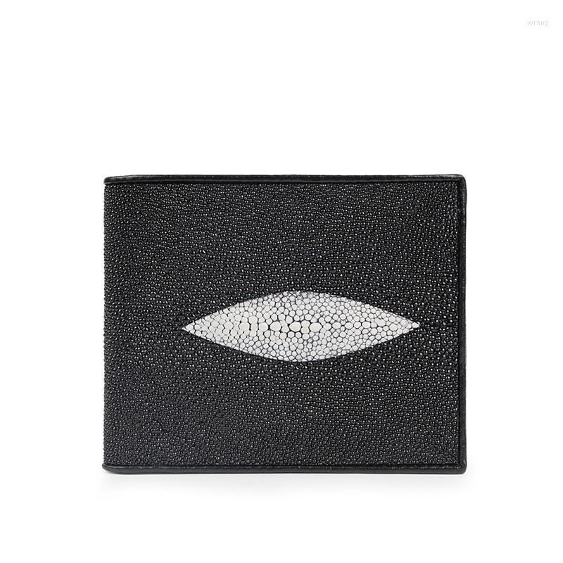 

Wallets 2022 Luxury Pearl Fish Skin Men's Short Wallet Ultra-thin Genuine Leather Women's Fashion Lady Purse 45, Black