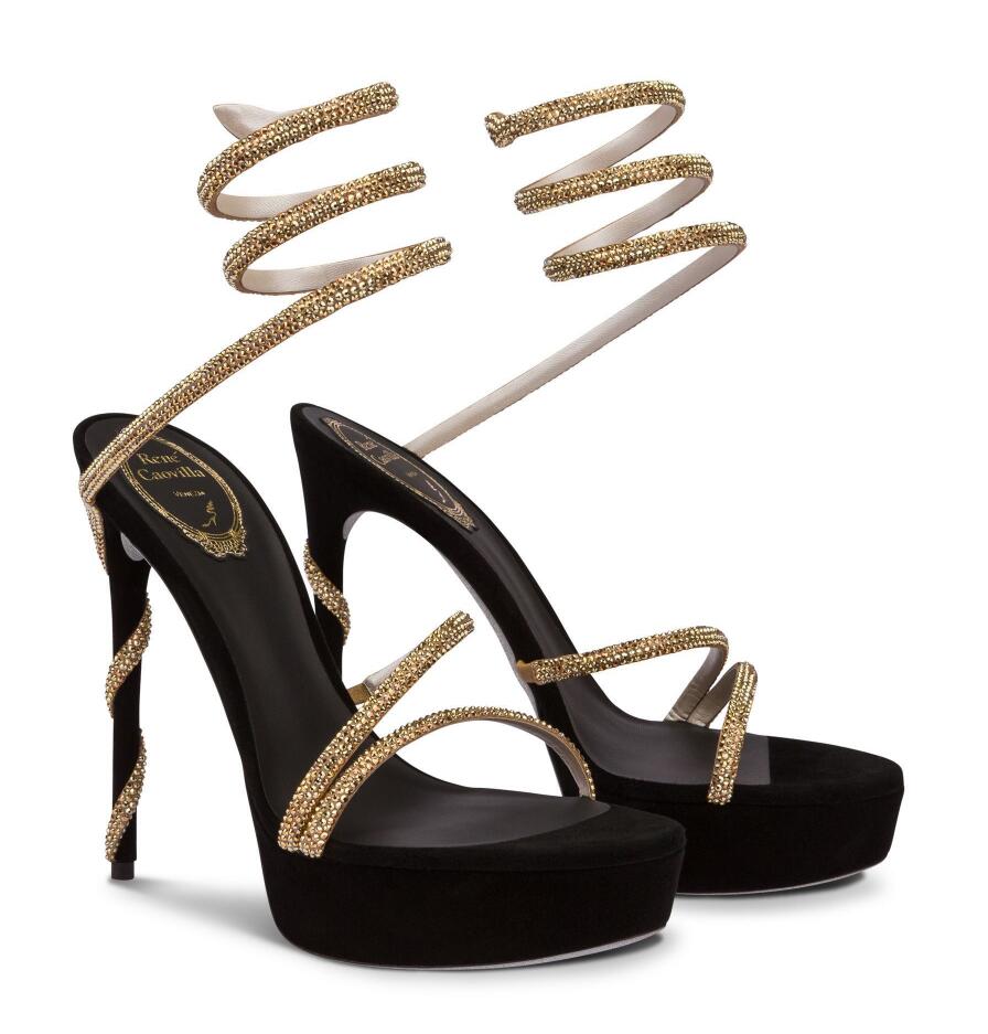 

Famous Rene Margot Platform Sandals Shoes Crystal-embellished Straps Wrap Ankles High Heels Caovillas Party Wedding Lady Sexy Gladiator Sandalias EU35-43