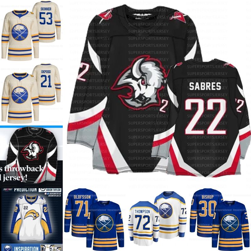

Buffalos Black Tage Thompson Sabres 2022 Heritage Classic Hockey Jerseys Rasmus Dahlin Jeff Skinner Victor Olofsson Kyle Okposo Ben Bishop D, 2021 reverse retro