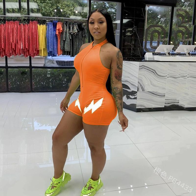 

Women's Jumpsuits Women's & Rompers Playsuit Women Reflective Overalls Streetwear Summer Sleeveless Sexy Short Jumpsuit Female Plus, Orange
