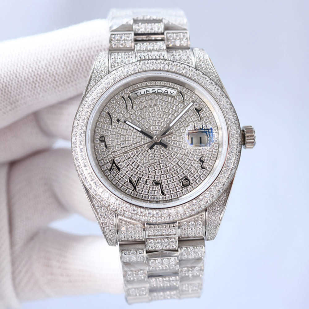 

Wristwatches Diamond Watch Mens Automatic Mechanical Watch 41mm With Diamond-studded Steel Fashion Busins Wristwatch Bracelet Waterproof Montre de Luxe, Colour 4