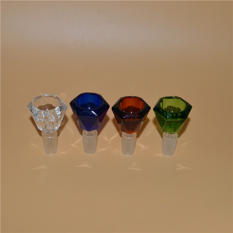 

Smoking Accessories Dry Herb Tobacco 14mm 18mm Male Diamond Style Glass Bowl Piece With Frost Joint Slide Heady Bowls Colored 2552 E3
