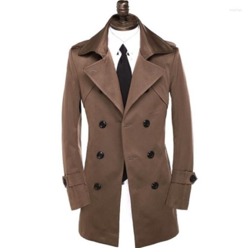 

Men's Trench Coats Korean Style Men'S Coat Mid-Teen Spring And Autumn Mid-Length Double-Breasted Slim Jacket Gabardinas Jaqueta, Auburn