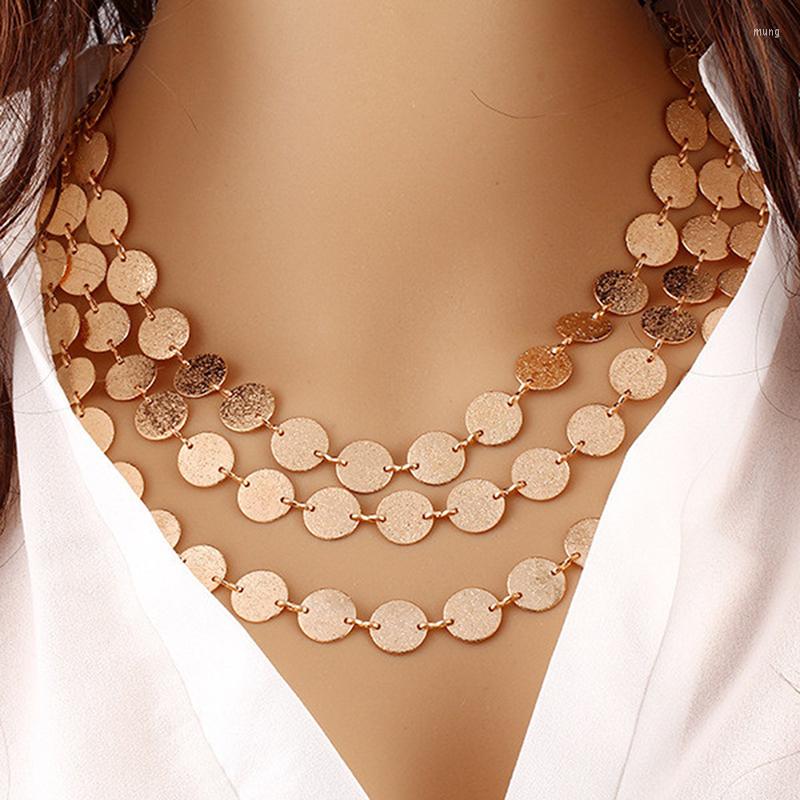 

Choker Ethnic Coins Necklace Women Leaves Triangle Bar Round Chokers Statement Multilayer Vintage Jewelry