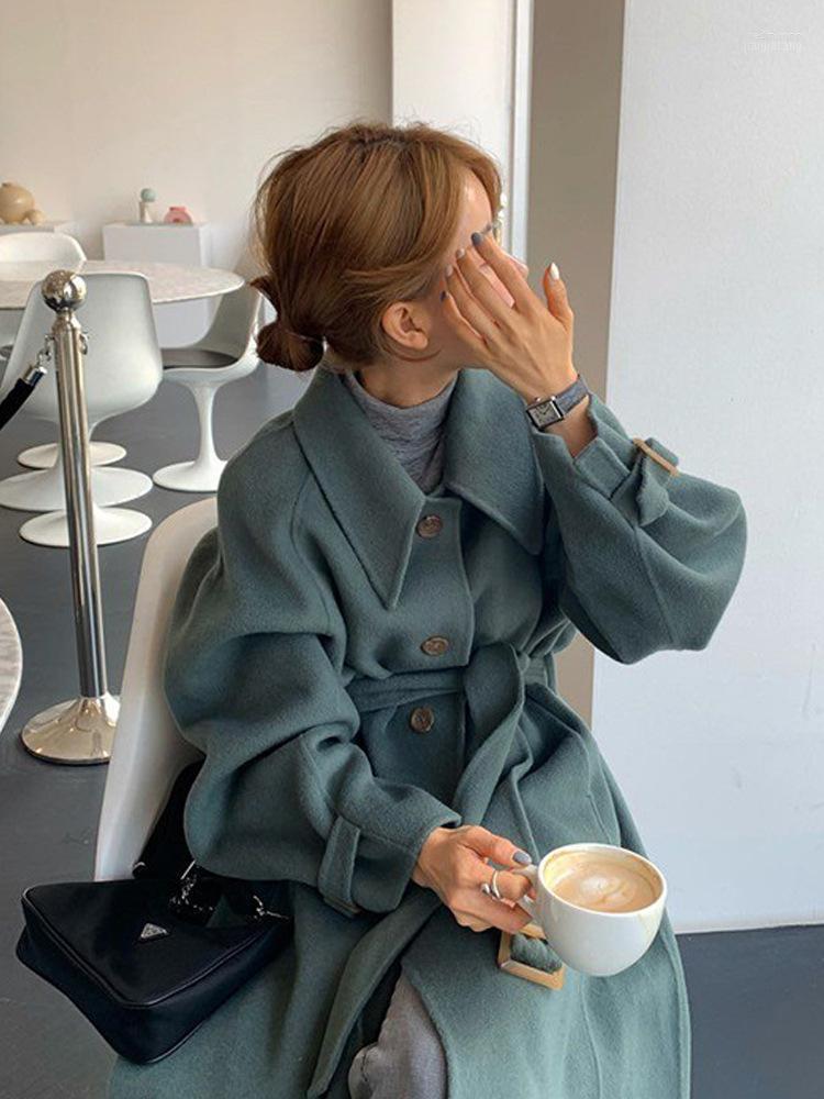 

Women's Wool Women's & Blends Double Sided Cashmere Overcoat Mid Long Autumn Winter 2022 High End Korean Loose Lace, Black