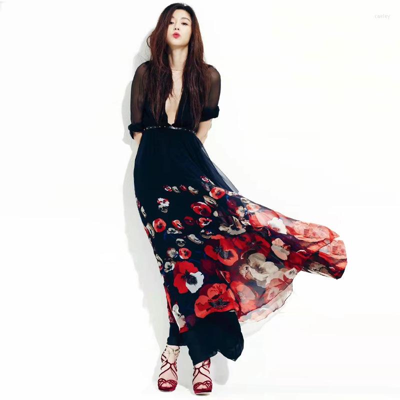 

Casual Dresses Super Quality Same Spring Summer 2022 Women' Lapel Sleeve Dark Royal Blue Printing Belt Dress, Deep blue