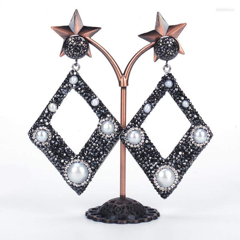 

Dangle Earrings Dankaishi Luxury Style Full Rhinestone Pearl Accessories Drop Square Shape Big For Women Brincos Boho