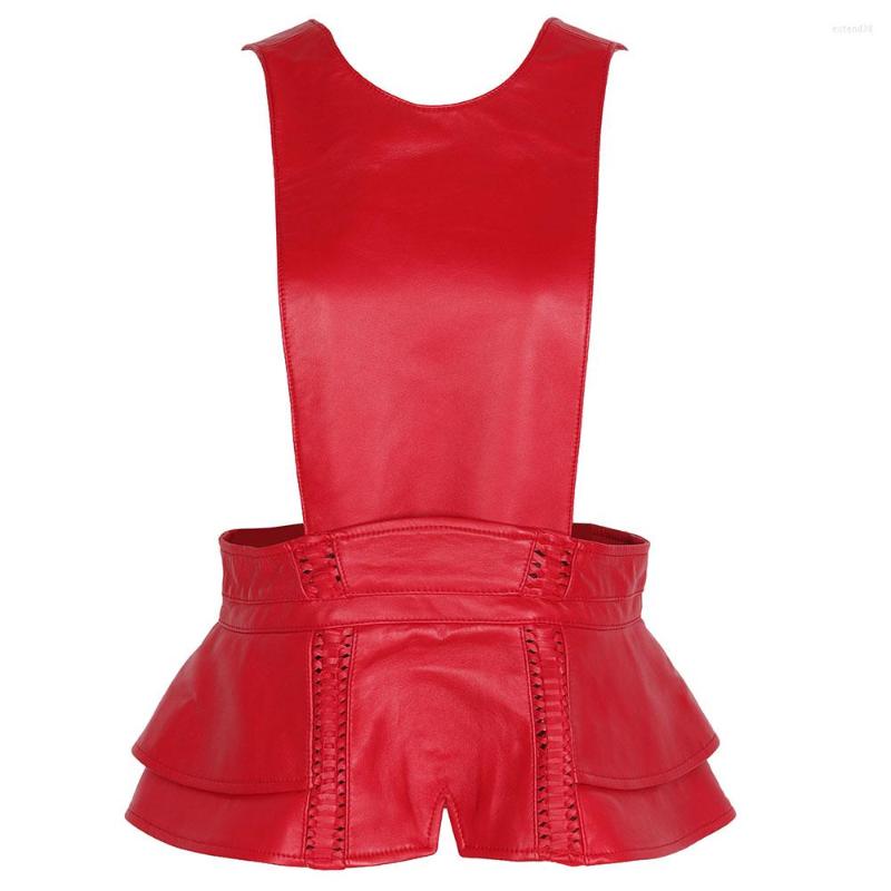 

Women' Leather YOLOAgain Black Real Vest Women Sleeveless Strap Top 2022 Fashion Streetwear, As shown