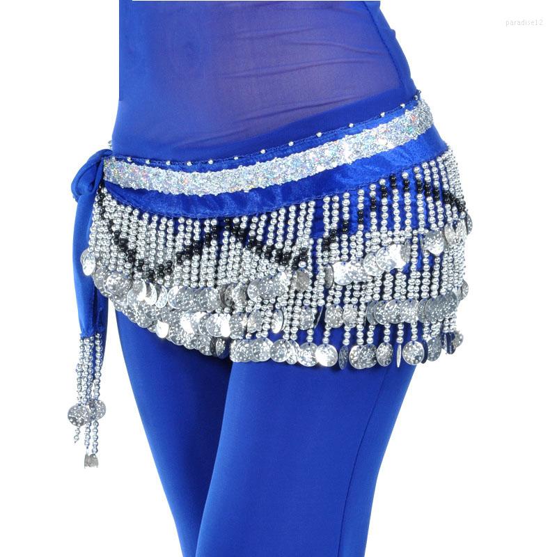 

Stage Wear Belly Dance Costume Clothes Belt Waist Chain Hip Scarf Women Girl With 258 Silver Coins 10 Colors B-003, Black