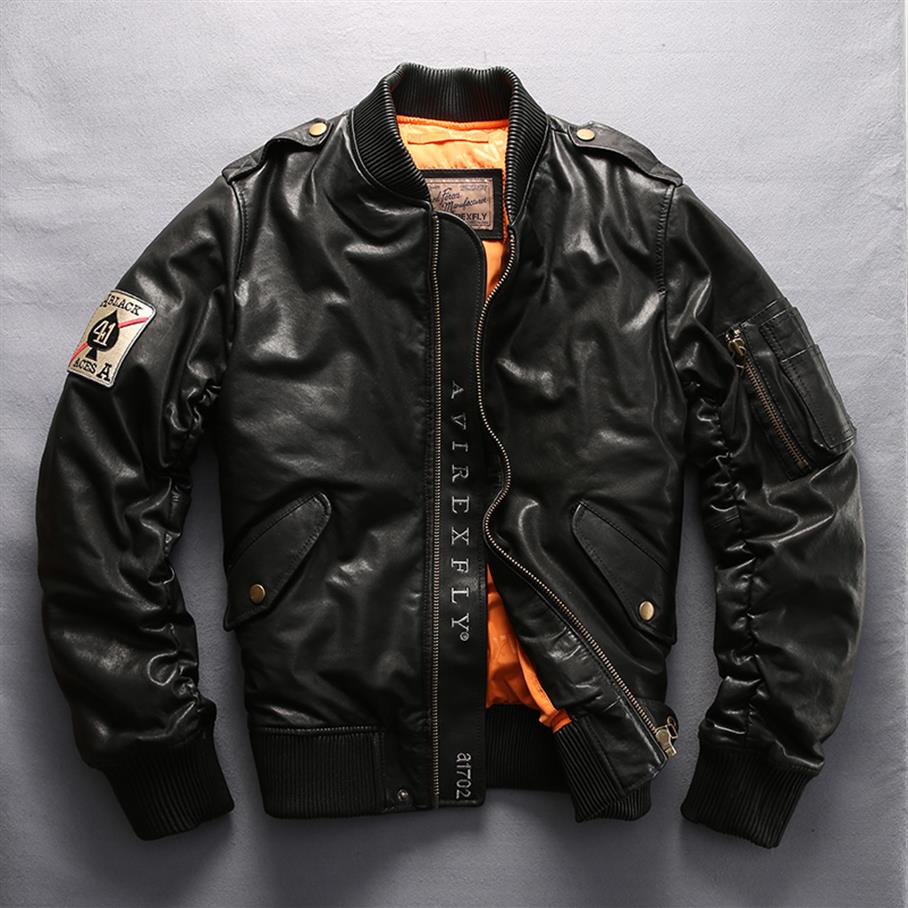 

mens leather faux avirex jacket men s down jacket black sheepskin stand collar genuine men winter coat me262d