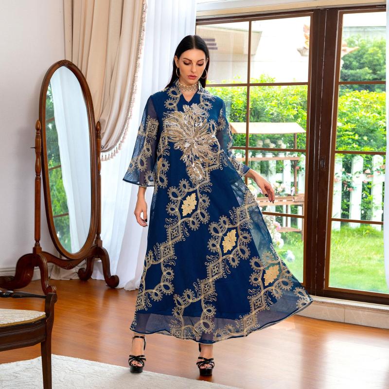 

Ethnic Clothing Ramadan Muslim Sequin Embroidery Evening Gown 2022 Eid Party Long Dress Abaya Dubai Robe Djellaba Femme Vestidos Kaftan
