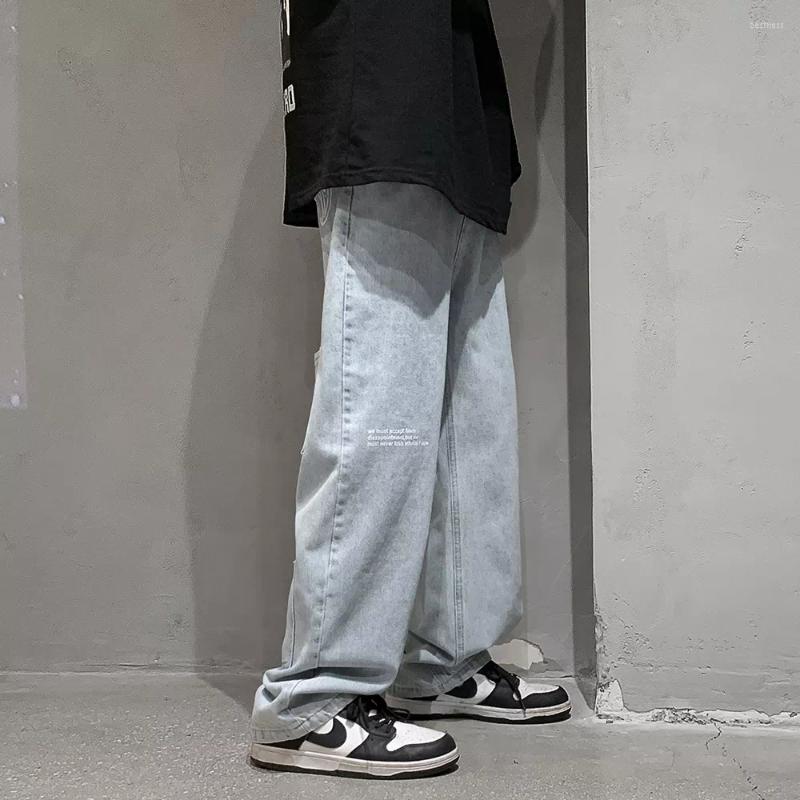 

Men's Jeans Wide Leg Denim Straight Cargo Jean Pants Men's Hip Hop Multi-pockets Streetwear Neutral Trousers Printed, Black