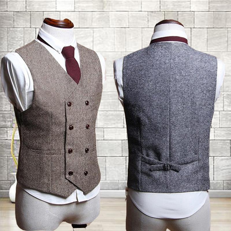 

Men's Vests Spring Autumn Men Suit Vest Wool Double Breasted Waistcoat British Vintage Colete Dress Wedding Formal Sleeveless Jacket, Black