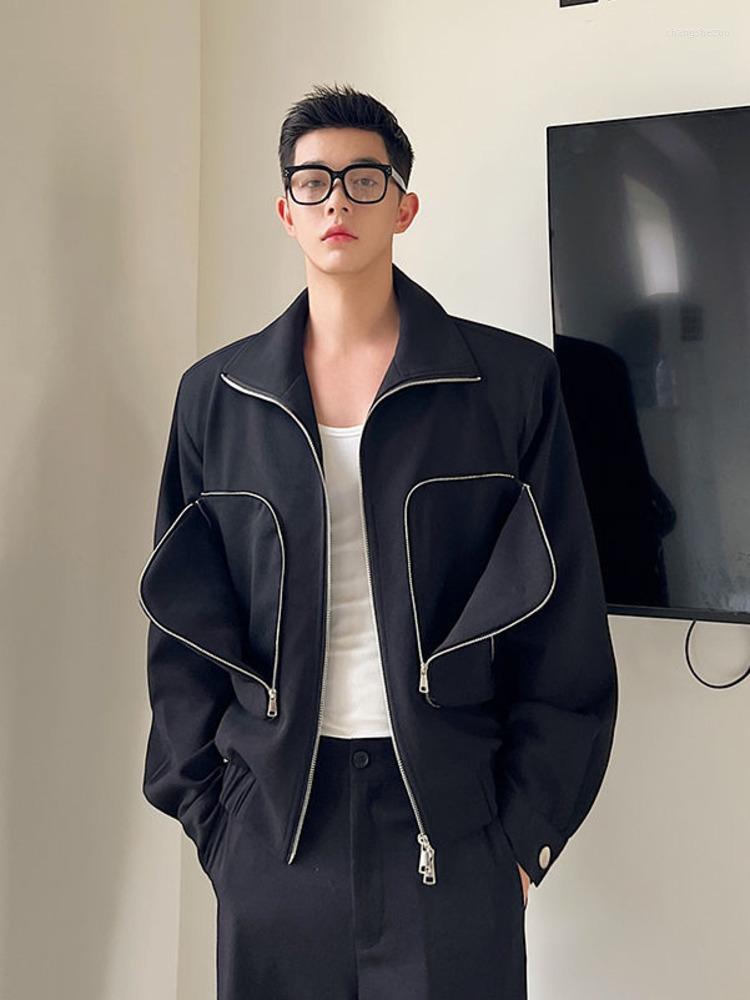 

Men's Jackets SYUHGFA Men Clothing Jacket 2022 Autumn Turn Down Collar High Quality Loose Coat Big Pockets Irregular Zipper, Black