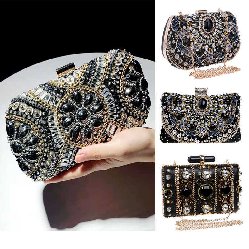 

Clutch Bags Evening Small Beaded Purse Elegant Black Wedding Party Handbag Metal Chain Shoulder 221021, Ym1132black