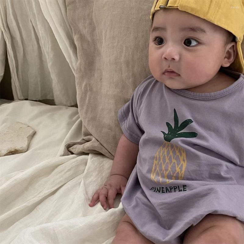 

Sandals 2022 Born Baby Girl Summer Fashion Romper Toddler Boy Pineapple Print Cotton Short Sleeves Jumpsuit One Piece Infant Outfits, Beige