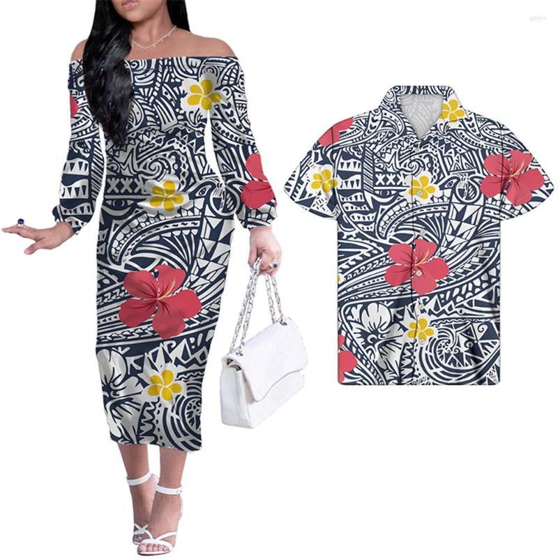 

Casual Dresses Hycool Midi Women Elegant Dress Polynesian Tribal Hawaii Flower Printing Party For Weddings Shirt Couple, Dz-d69f16