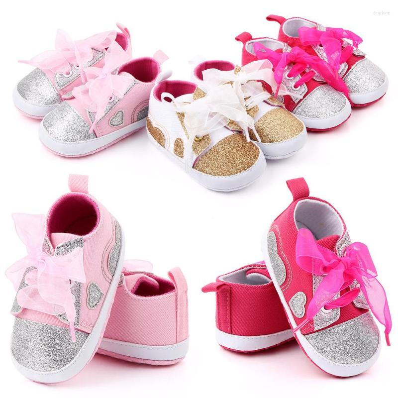 

First Walkers Spring Sequin Heart Baby Canvas Infant Shoes Moccasins Anti-slip Crib Sneakers Casual Girls, Pink