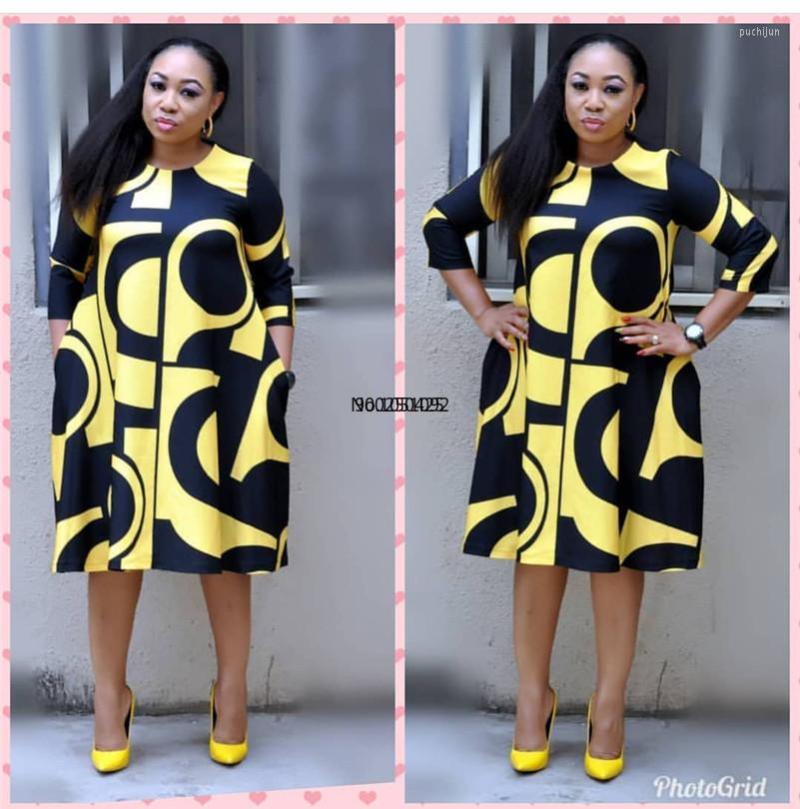 

Ethnic Clothing 2022 African Women's Dress Digital Print Round Collar Basic A-line Sleeve
