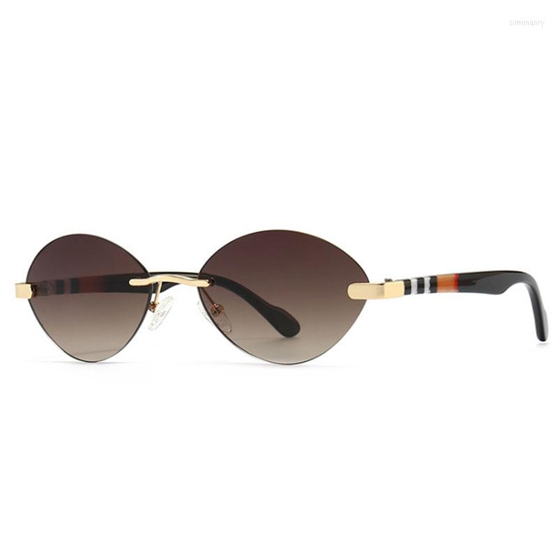 

Sunglasses Stripe Frameless Oval Men Women Fashion Shades Uv400 Vintage Glasses 50611