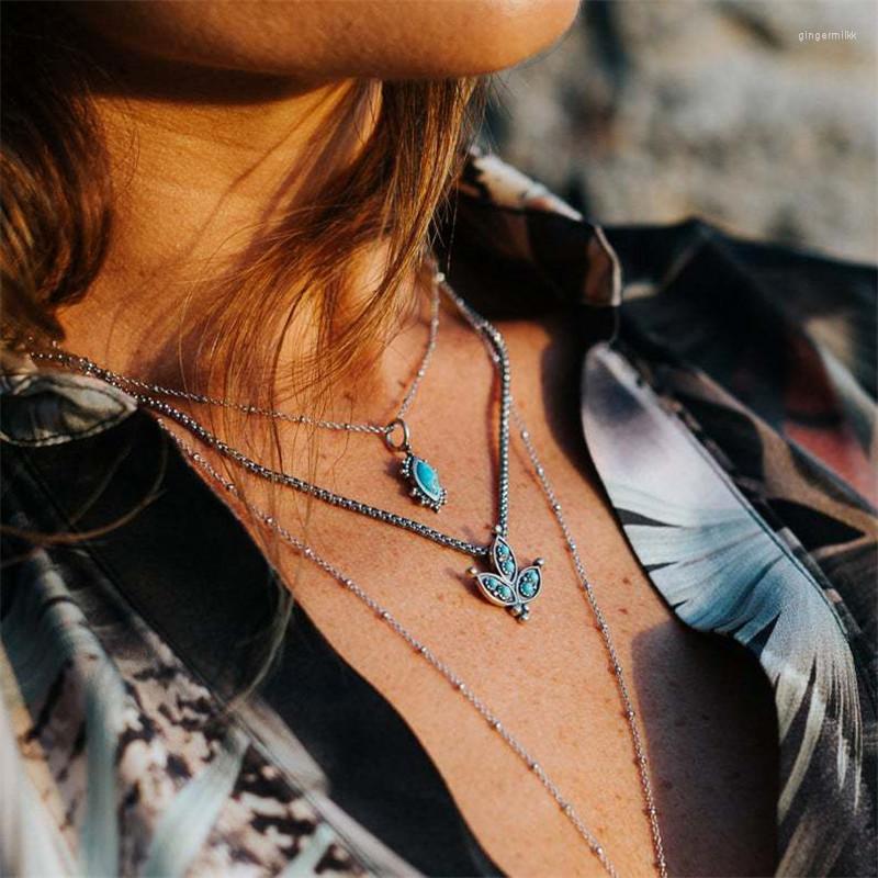 

Pendant Necklaces Cactus Flower Turquoise Necklace For Women Summer Desert Plant Jewelry Blue Shamrock Saguaro Southwestern Design 46 7cm