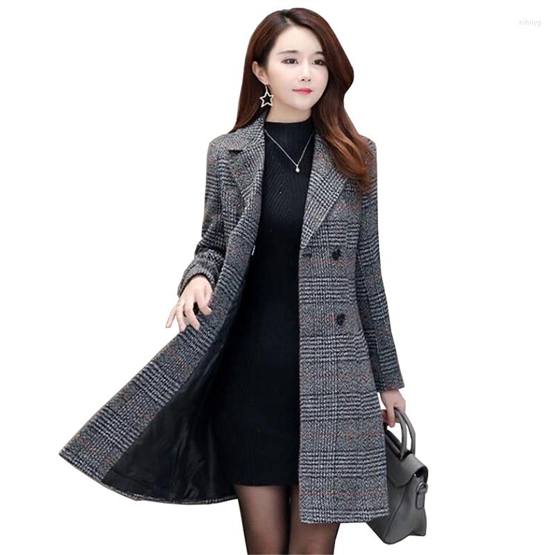 

Women's Trench Coats Autumn Winter Women's Plaid Woolen CoatCasual Blazer Female Jackets Plus Cotton Warm Double Breasted Outerwear 3097, Gray ordinary