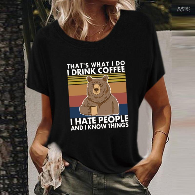 

Women' T Shirts Women' T-Shirt That' What I Do Bear Printed T-shirts Women Summer 2022 Graphic Tees Streetwear For Loose Short, Dark grey