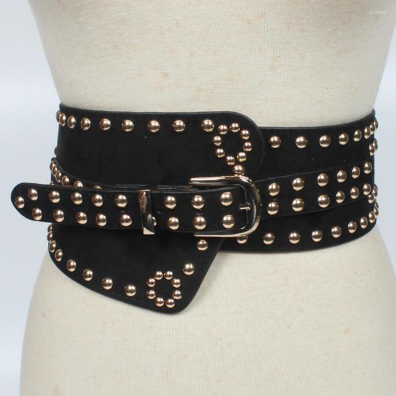 

Belts Women Four Seasons Wide Belt Rivet Waist Binding European Retro Elastic Decoration Windbreaker Overcoat Sweater, Silver