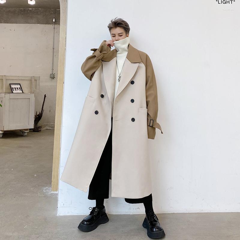 

Men's Trench Coats 2022 Autumn Korean Style Unique Mixed Colors Windbreaker Men Casual Loose Long Section Lapel -XL, Black