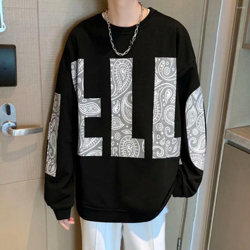 

Men's Hoodies Men's Fashion Cashew Flower Print Round Neck Plus Velvet Sweatshirt 2022 Trend Hip-hop Pullover Coat Harajuku Clothing, Black