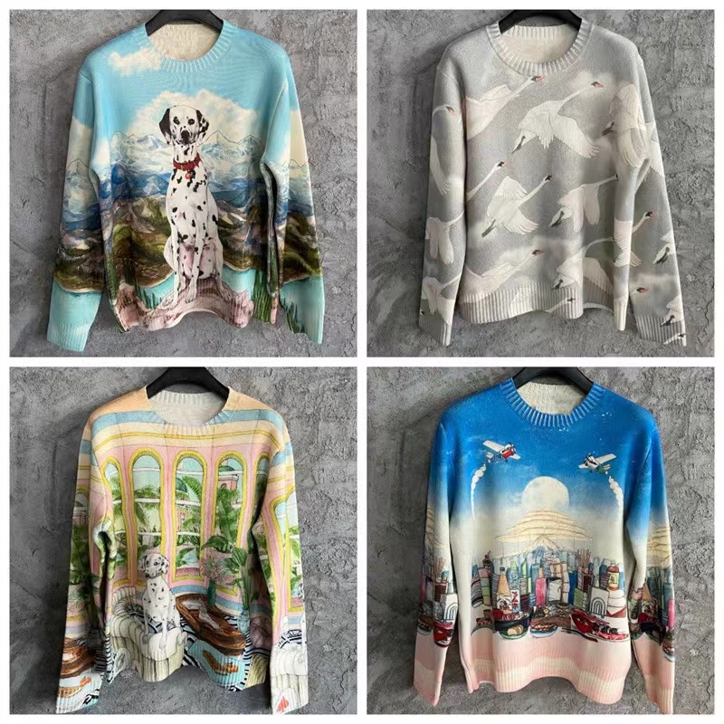 

New Sweaters in autumn and winter Fashion era All over city color printing pattern design Crew neck sweater casablanc for men and women Large size, Sweater 01