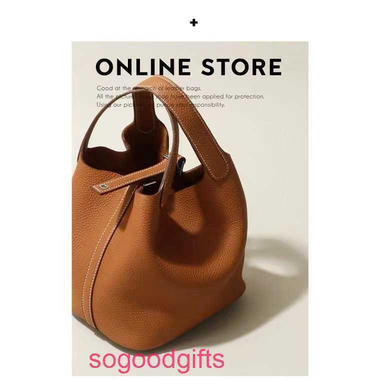 

hermed handbag Designer Herme bags Women's Picotin lock Handbags Tote Bag First layer kraft vegetable basket bag New 2023 Korean mother Leather hand Large U16E, Half gray and half brown