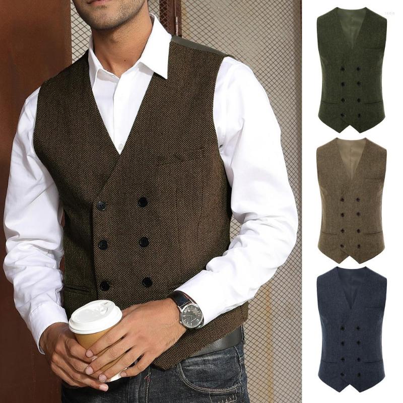

Men' Vests Men' Suit Vest V-Neck Double Breasted Herringbone Wool Sleeveless Vintage Steampunk Waistcoat, Black