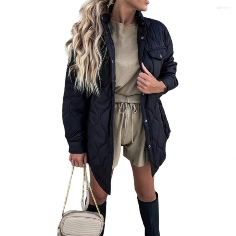

Women's Jackets Cozy Women Jacket Coldproof Thermal Stitched Pattern Autumn Winter Streetwear Coat, Black